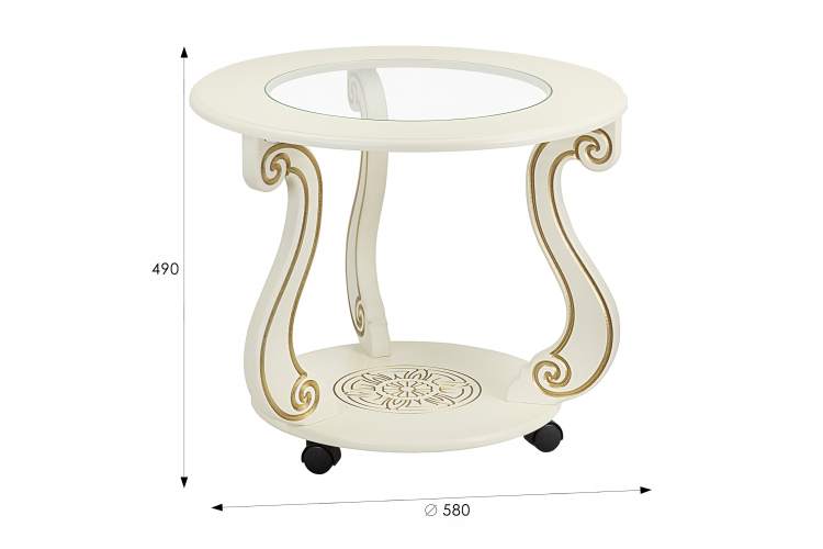 Стол журнальный Грация (С) на колесах слоновая кость/золото-7