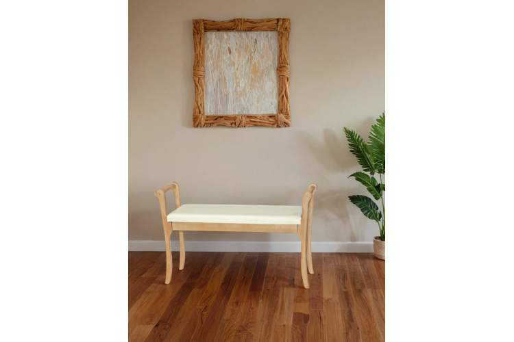 Скамья для прихожей с подлокотниками мягкая, экокожа крем, каркас бук-2