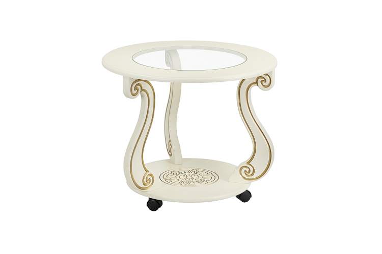 Стол журнальный Грация (С) на колесах слоновая кость/золото-1