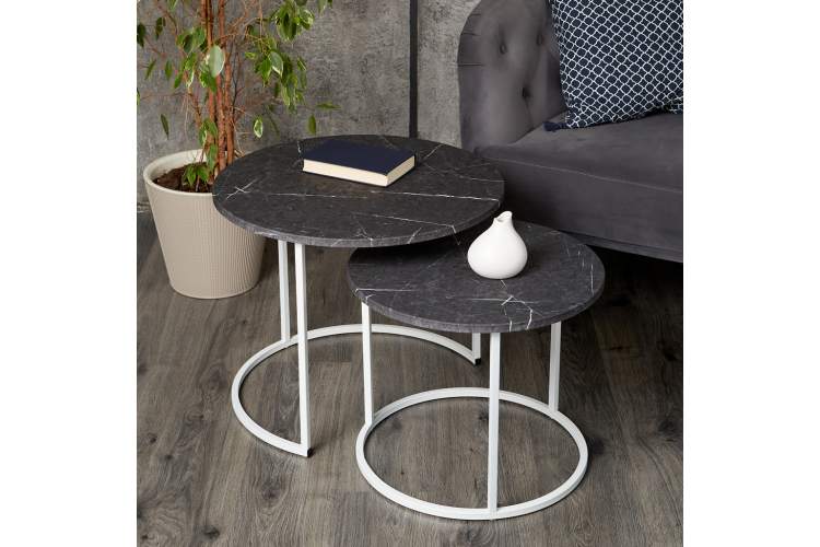 Стол журнальный МеталлАрт М001 черный мрамор/белый-11