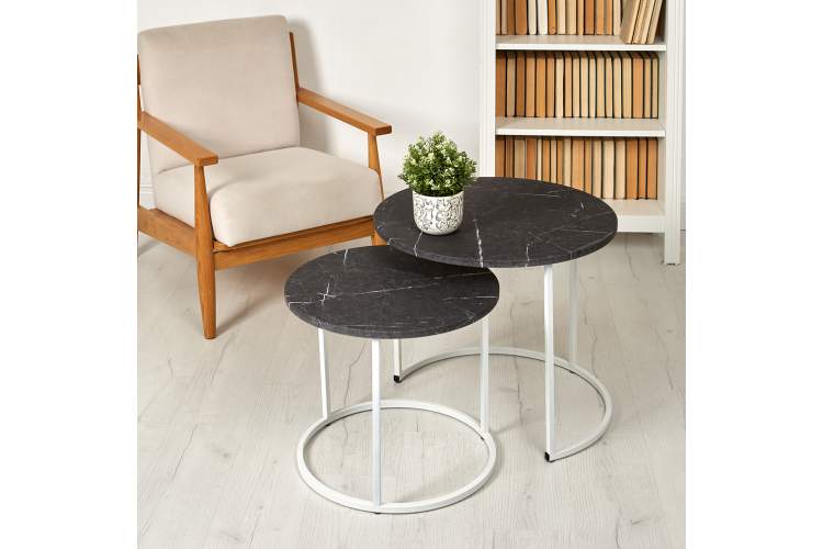 Стол журнальный МеталлАрт М001 черный мрамор/белый-12