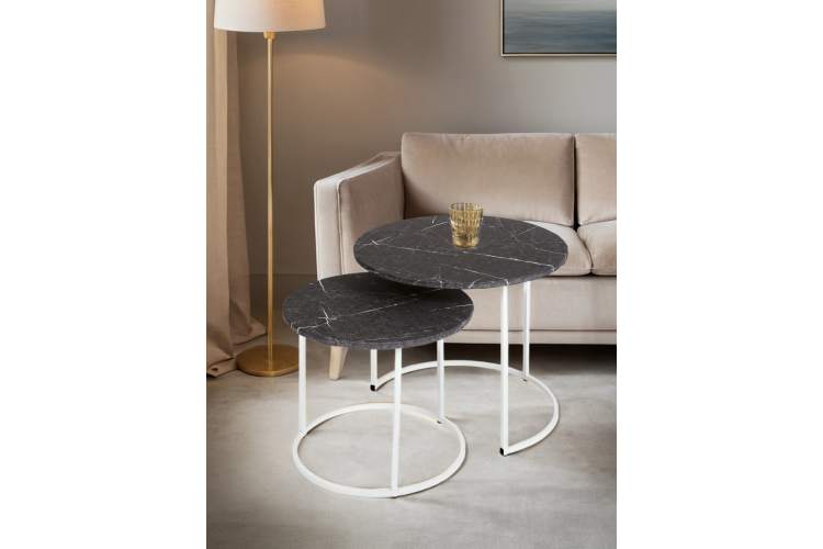 Стол журнальный МеталлАрт М001 черный мрамор/белый-14