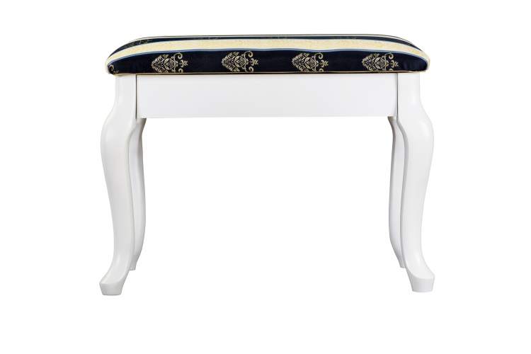 Банкетка Ретро с ящиком белый, ткань полоса синий-2