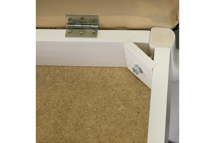 Банкетка Ретро с ящиком белый, ткань полоса синий-7