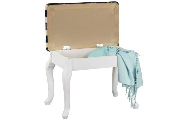 Банкетка Ретро с ящиком белый, ткань полоса синий-9