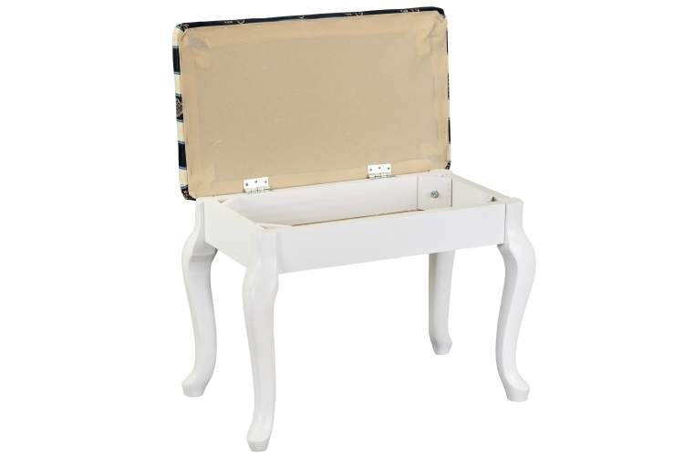 Банкетка Ретро с ящиком белый, ткань полоса синий-10