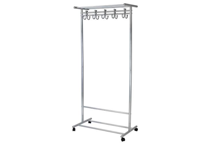 Вешалка напольная на колесах М 9 металлик с крючками
