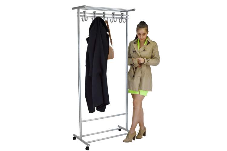 Вешалка напольная на колесах М 9 металлик с крючками-6