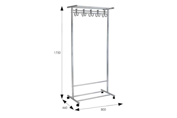 Вешалка напольная на колесах М 9 металлик с крючками-10
