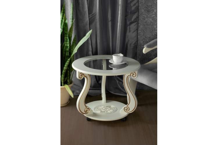 Стол журнальный Грация (С) на колесах слоновая кость/золото-8