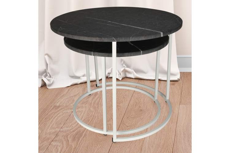 Стол журнальный МеталлАрт М001 черный мрамор/белый-9