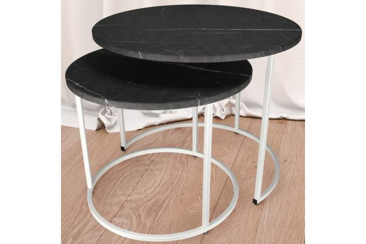 Стол журнальный МеталлАрт М001 черный мрамор/белый-10