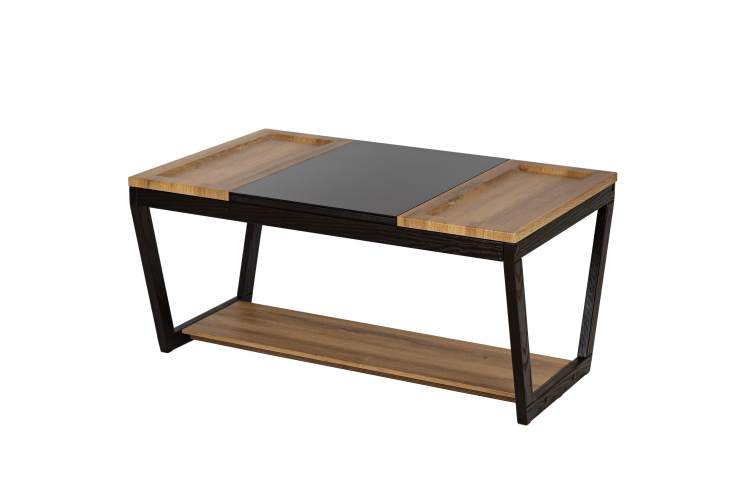 Стол журнальный BeautyStyle 33 дуб вотан/черный/стекло черное