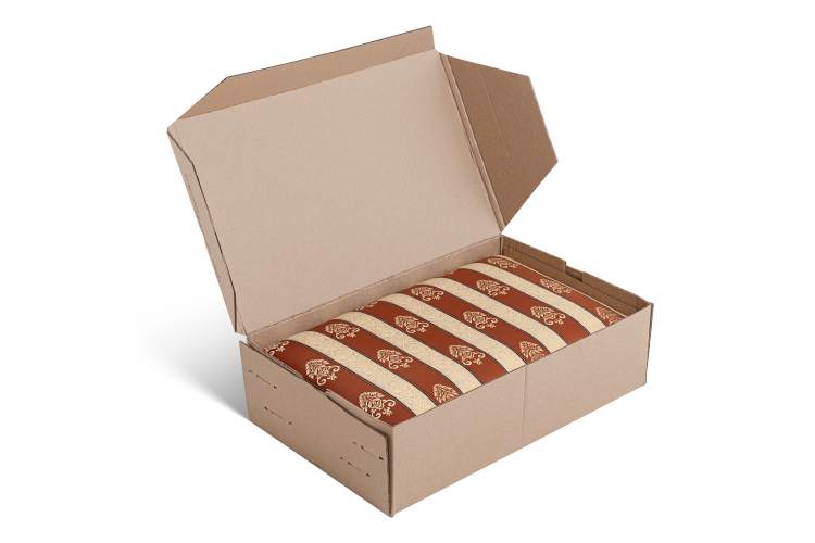 Банкетка Ретро М с ящиком средне-коричневый, ткань полоса коричн.-9