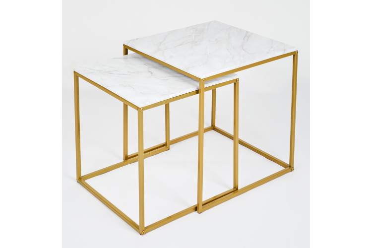 Стол журнальный МеталлАрт М002 белый мрамор/золото-8
