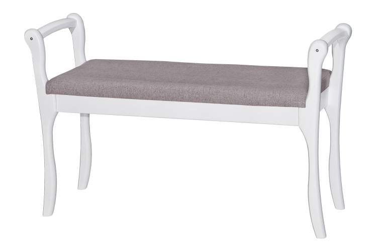 Скамья для прихожей с подлокотниками мягкая, ткань серо-розовый, каркас снег