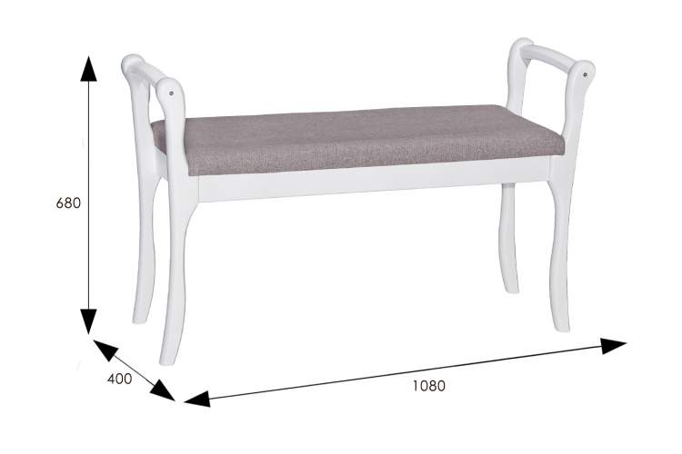 Скамья для прихожей с подлокотниками мягкая, ткань серо-розовый, каркас снег-4