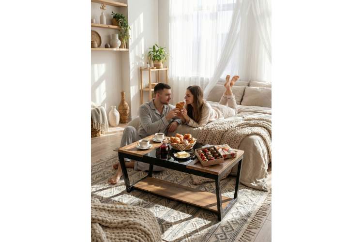 Стол журнальный BeautyStyle 33 дуб вотан/черный/стекло черное-12