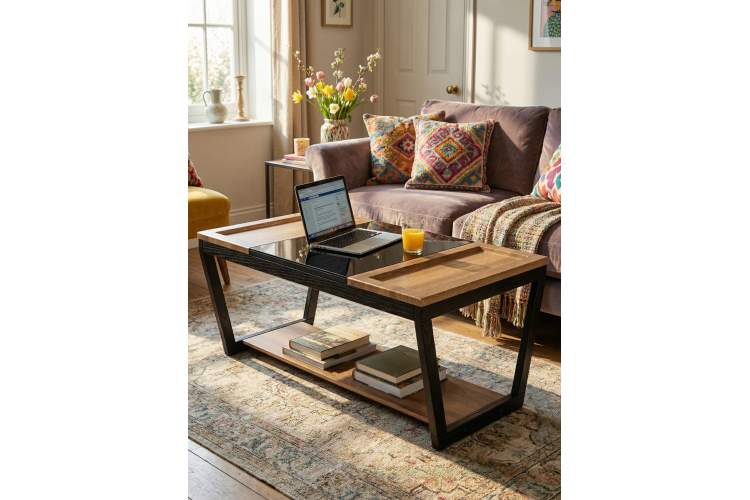 Стол журнальный BeautyStyle 33 дуб вотан/черный/стекло черное-14