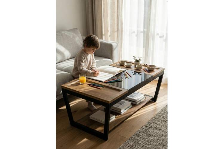 Стол журнальный BeautyStyle 33 дуб вотан/черный/стекло черное-15