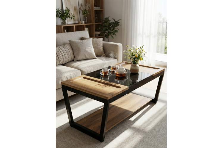 Стол журнальный BeautyStyle 33 дуб вотан/черный/стекло черное-16