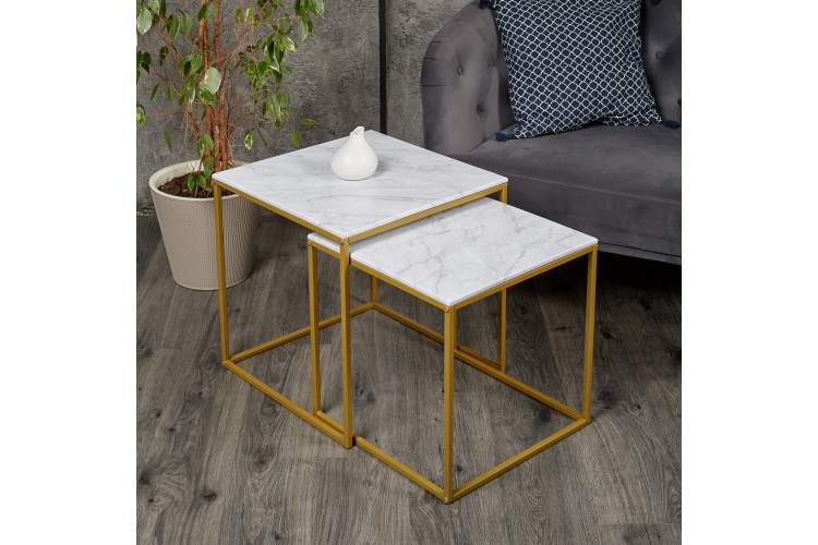 Стол журнальный МеталлАрт М002 белый мрамор/золото-9