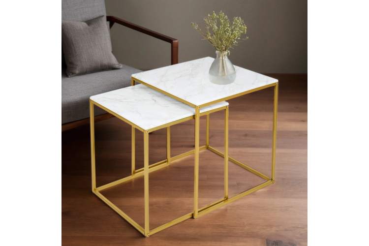 Стол журнальный МеталлАрт М002 белый мрамор/золото-13