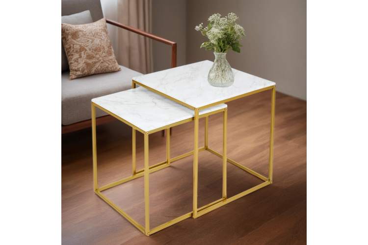 Стол журнальный МеталлАрт М002 белый мрамор/золото-14