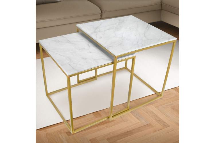 Стол журнальный МеталлАрт М002 белый мрамор/золото-11