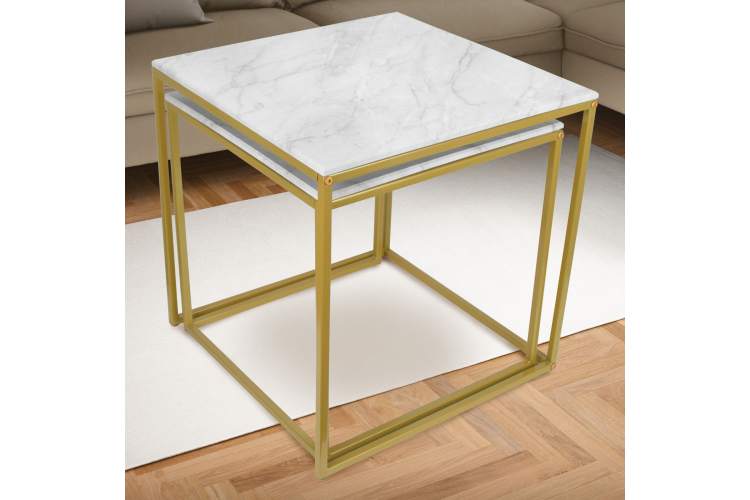 Стол журнальный МеталлАрт М002 белый мрамор/золото-12