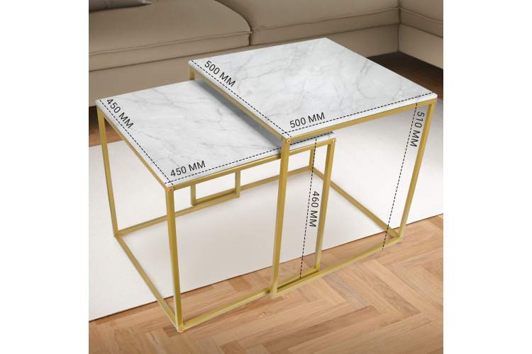 Стол журнальный МеталлАрт М002 белый мрамор/золото-15