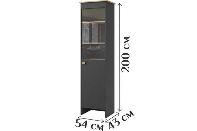Шкаф с витриной «Скандинавия Л» КМК 0905.27, Графит/ дуб наварра-2