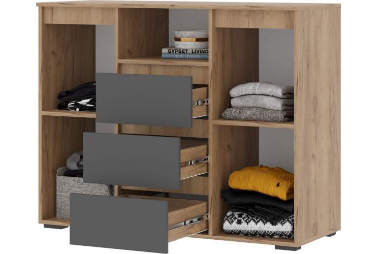 Комод «Хелен» КМ-01, графит/дуб крафт золотой-2