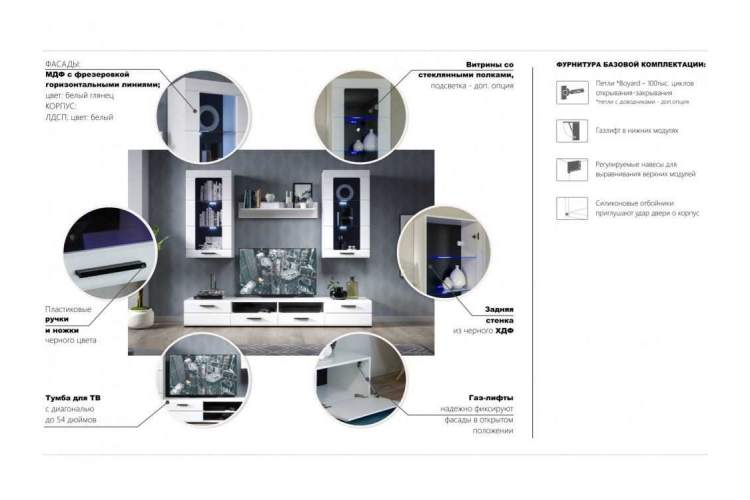 Стенка «Рио-2», Белый жемчуг/белый глянец-2
