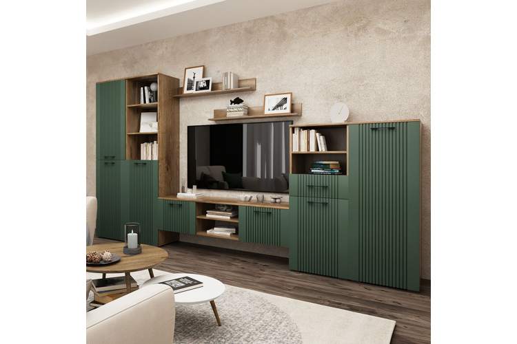 Шкаф «Монреаль» 1Д КМК 0986.2, дуб канзас/зеленый матовый-5