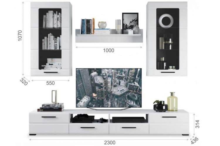Стенка «Рио-2», Белый жемчуг/белый глянец-6