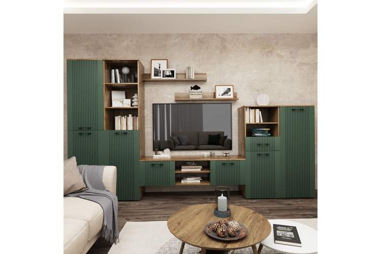 Шкаф «Монреаль» 1Д КМК 0986.2, дуб канзас/зеленый матовый-6