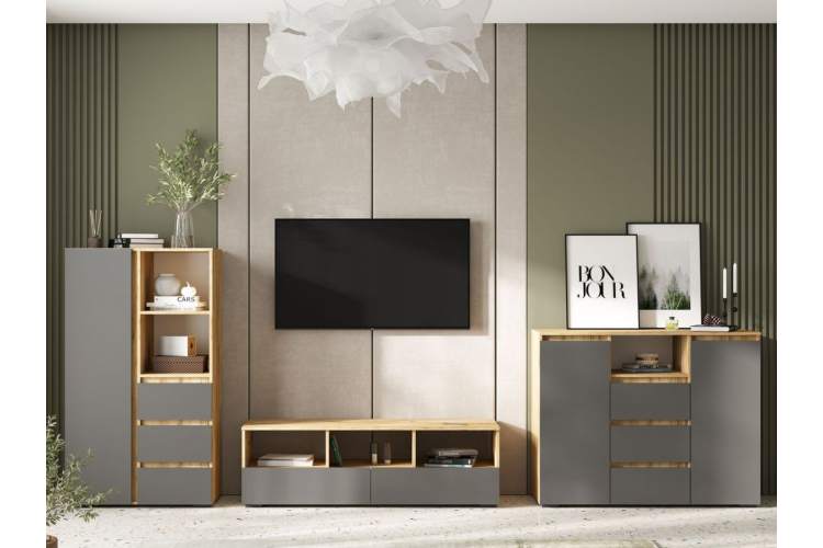 Комод «Хелен» КМ-01, графит/дуб крафт золотой-3