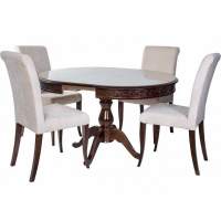 Обеденная группа (Стол Фабрицио-1 Glass и 4 стула Помпей Люкс), орех темный