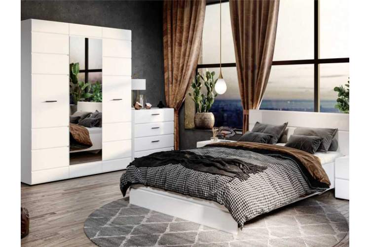 Кровать «Йорк» 140*200 без ламелей, Белый/белый глянец-3