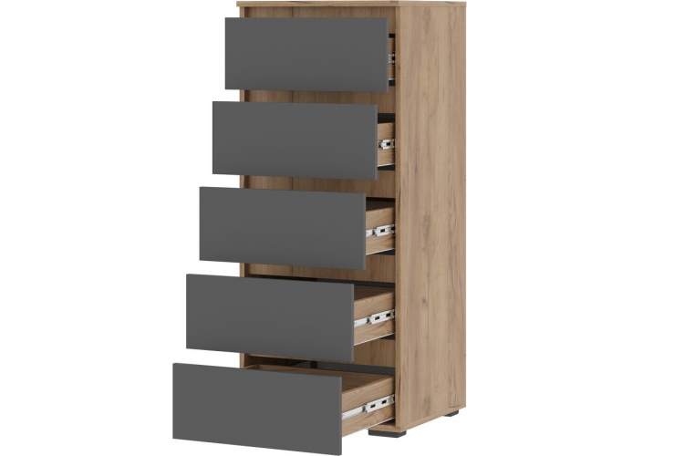 Комод «Хелен» КМ-03 5 ящиков, графит/дуб крафт золотой-2