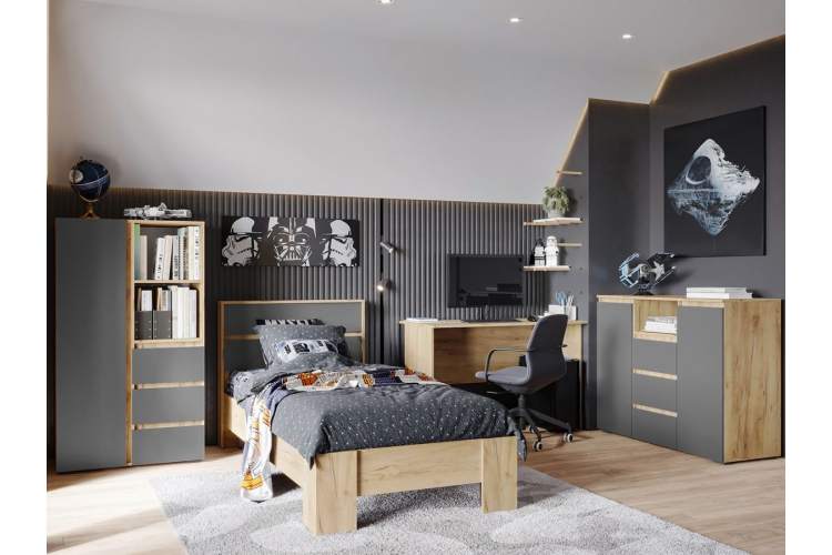 Комод «Хелен» КМ-03 5 ящиков, графит/дуб крафт золотой-3