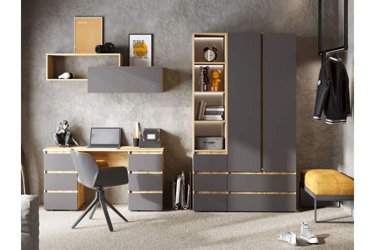 Комод «Хелен» КМ-03 5 ящиков, графит/дуб крафт золотой-4