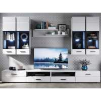 Стенка «Йорк» с витринами, Белый/белый глянец