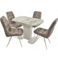 Обеденная группа (Стол Корсика Дерево светлое и 4 стула Бордо), белый