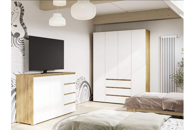 Комод «Хелен» КМ-06, белый/дуб крафт золотой-5