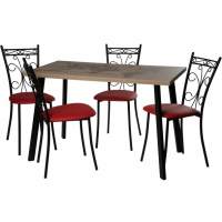 Обеденная группа (Стол Бремор и 4 стула Неаполь), Экотек красный