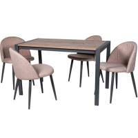 Обеденная группа (Стол Кастел и 4 стула Делтон), ткань рогожка Кэмел