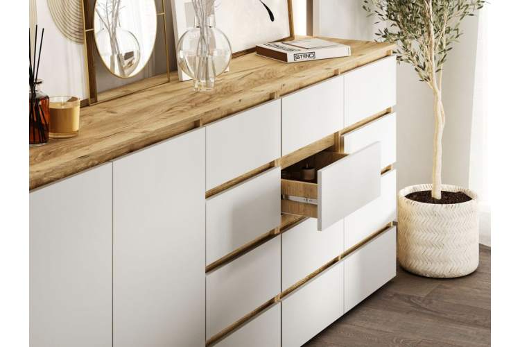 Комод «Хелен» КМ-06, белый/дуб крафт золотой-4