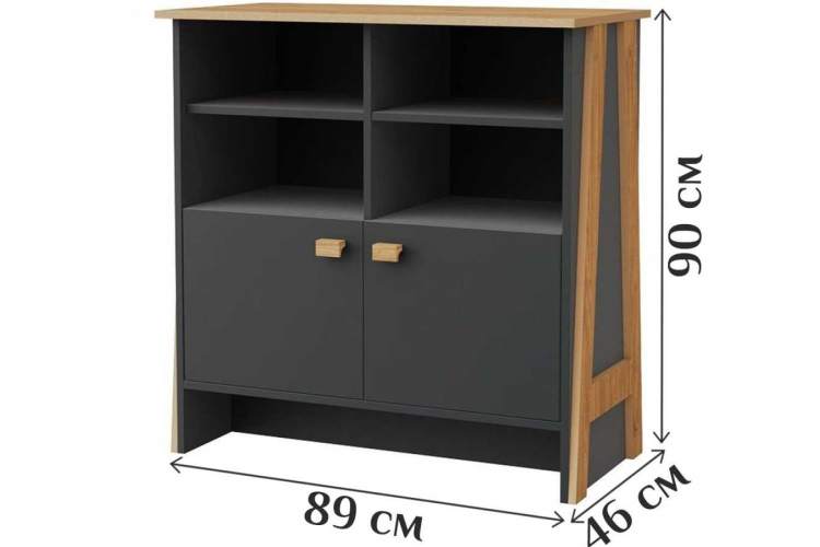 Тумба «Скандинавия 2Д 1» КМК 0905.32, Графит/ дуб наварра-2